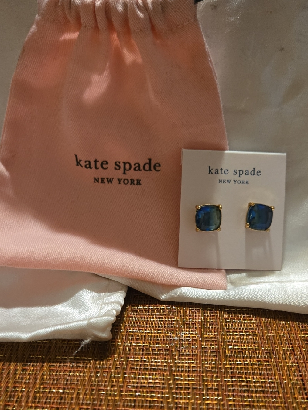 kate spade blue cushion-cut stud earrings with gold-tone prongs